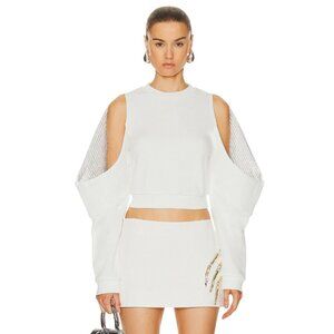 AREA Crystal Embellished Cold Shoulder Sweatshirt in Off White Medium New Womens